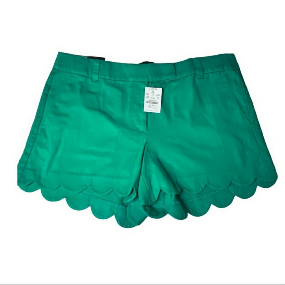 J.Crew Womens Green Scalloped Hem Shorts Sz 10
